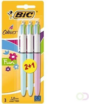 Bic 4 Colours Fun balpen 0 32 mm 4 pastel inktkleuren blister van 2+1 gratis