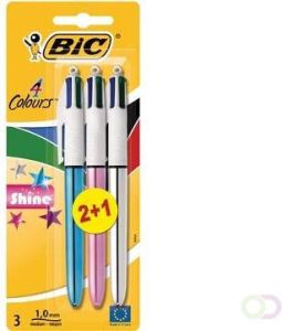Bic 4 Colours Shine balpen 0 32 mm 4 klassieke inktkleuren bister van 2 + 1 gratis