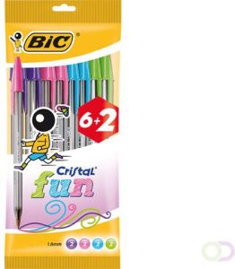 Bic Balpen Cristal assorti medium Fun pouch Ã  6+2 gratis