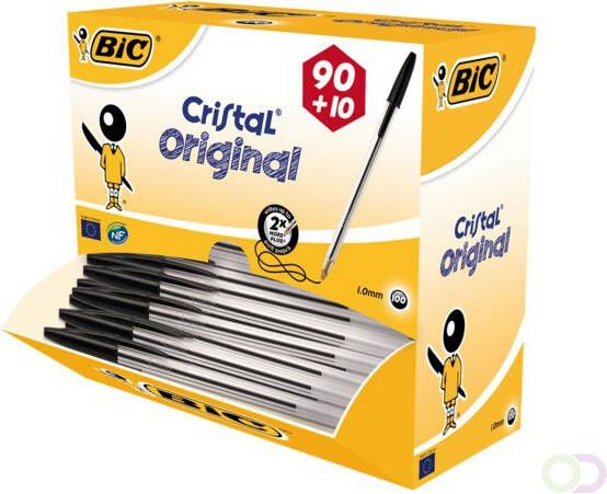 Bic Balpen Cristal zwart medium doos 90+10 gratis
