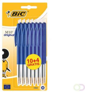 Bic balpen M10 Clic 0 4 mm medium punt bleu blister 10 stuks + 4 gratis