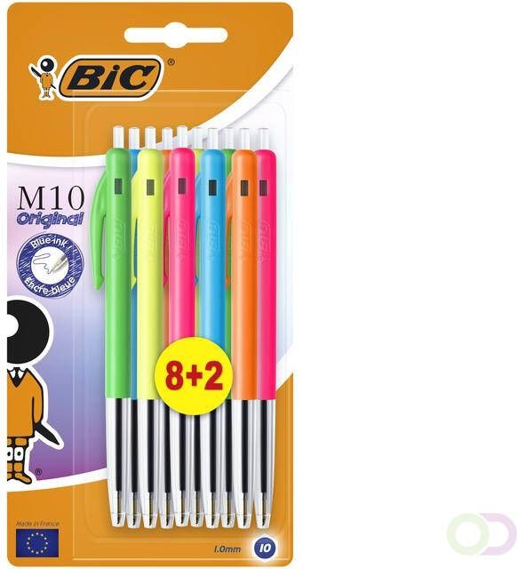 Bic balpen M10 Clic Colors 8+2 gratis op blister