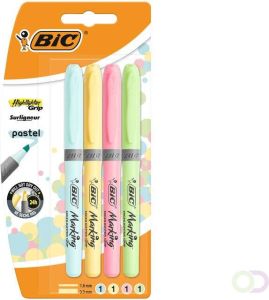 Bic markeerstift Highlighter Grip Pastel blister van 4 stuks in geassorteerde kleuren