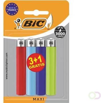 Bic Maxi vuursteen aanstekers geassorteerde kleuren blister van 3 + 1 gratis