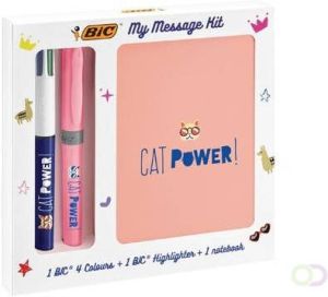 Bic Message Kit Catpower balpen 4 colours markeerstift highlighter en notitieboekje ft A6