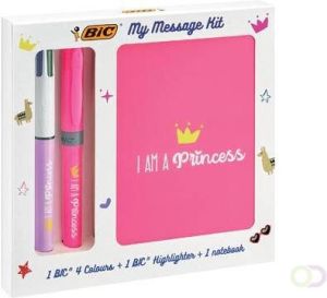 Bic Message Kit Princess balpen 4 colours markeerstift highlighter en notitieboekje ft A6