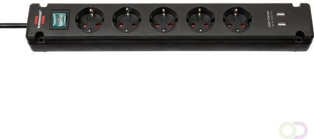 Brennenstuhl Stekkerdoos Bremounta 5-voudig incl. 2 USB 300cm zwart