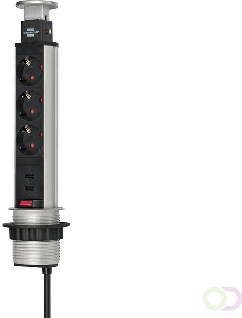 brennenstuhl Stekkerdoos toren 3-voudig incl. 2 USB 2m zwart zilver