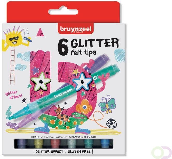 Bruynzeel Viltstift Kids glitter blister Ã  6 stuks assorti