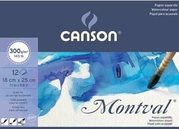 Canson Montval aquarelpapier wit met fijne korrel 300 g mÂ² ft 18 x 25 cm blok met 12 vellen