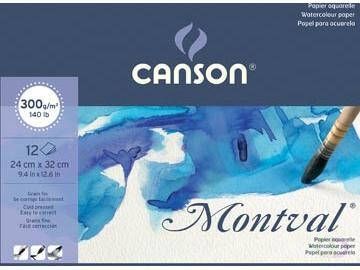 Canson Montval aquarelpapier wit met fijne korrel 300 g mÂ² ft 24 x 32 cm blok met 12 vellen
