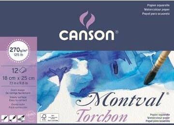 Canson Montval aquarelpapier wit met grove korrel 270 g mÂ² ft 18 x 25 cm blok met 12 vellen