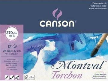 Canson Montval aquarelpapier wit met grove korrel 270 g mÂ² ft 24 x 32 cm blok met 12 vellen
