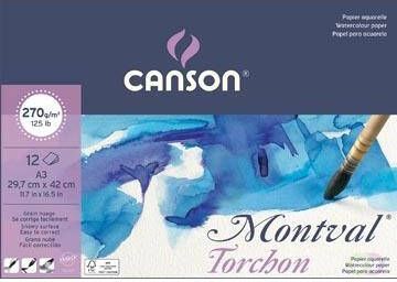 Canson Montval aquarelpapier wit met grove korrel 270 g mÂ² ft A3 blok met 12 vellen
