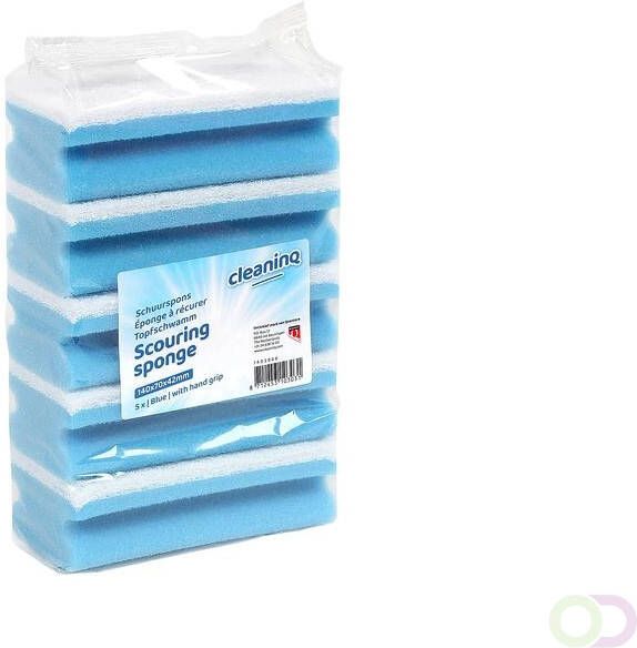 Cleaninq Schuurspons met greep 140x70x42mm blauw wit 5 stuks