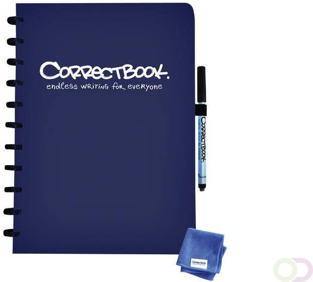 Correctbook A4 Original: uitwisbaar herbruikbaar notitieboek gelijnd Midnight Blue (marineblauw)