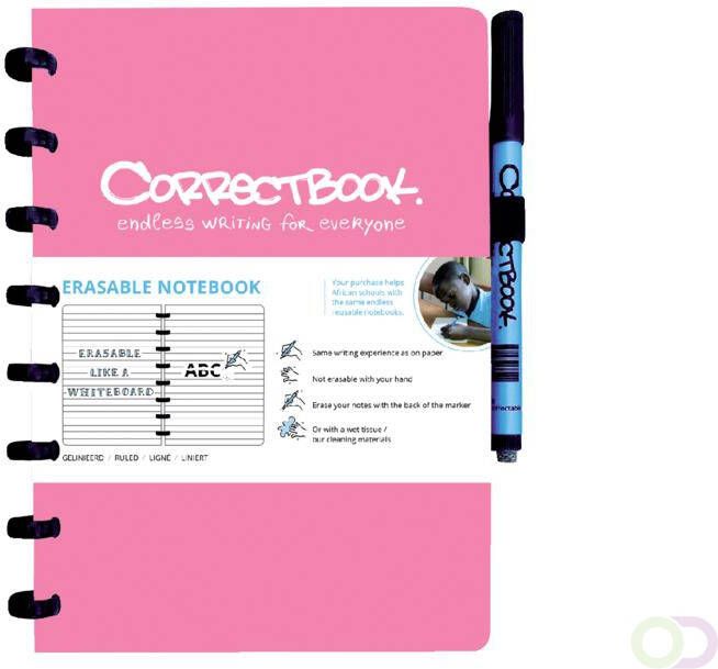 Correctbook A5 Original: uitwisbaar herbruikbaar notitieboek gelijnd Blossom Pink (roze)