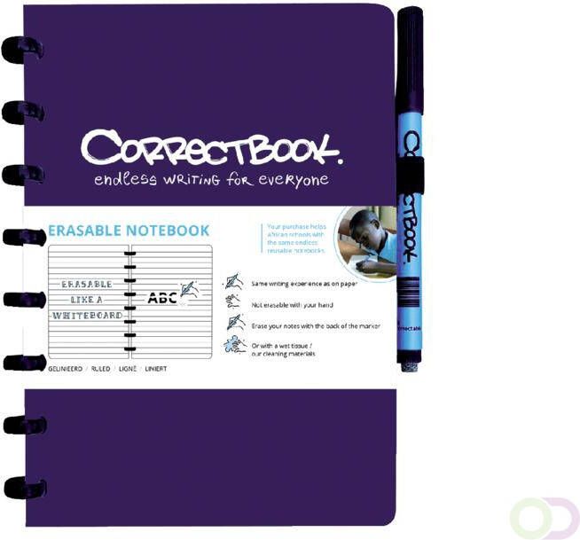 Correctbook A5 Original: uitwisbaar herbruikbaar notitieboek gelijnd Midnight Blue (marineblauw)