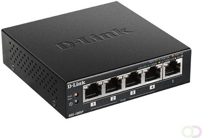 D-Link DGS-1005P netwerk-switch Unmanaged L2 Gigabit Ethernet (10 100 1000) Power over Ethernet (PoE) Zwart (DGS-1005P)
