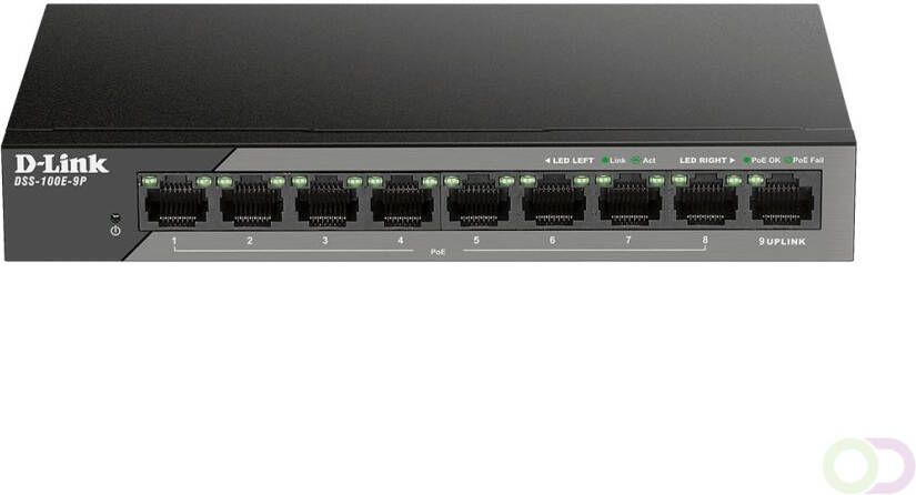 D-Link DSS-100E-9P netwerk-switch Unmanaged Fast Ethernet (10 100) Power over Ethernet (PoE) Zwart (DSS-100E-9P)