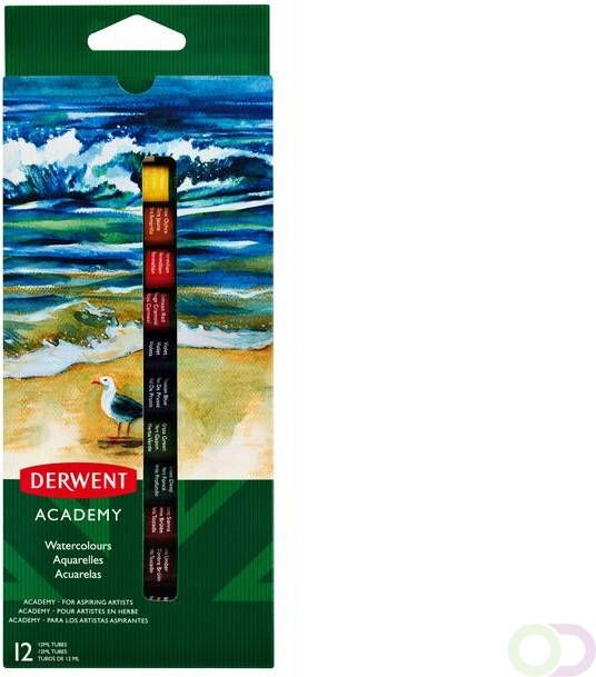 Derwent waterverf Academy 12 ml blister van 12 tubes in geassorteerde kleuren
