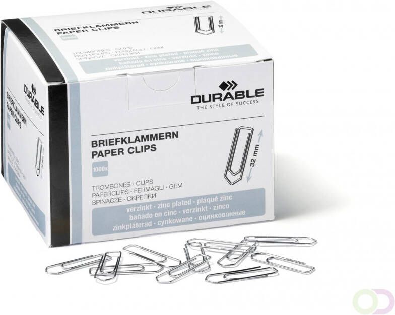 Durable Paperclips 32 mm verzinkt pak van 1000 zink