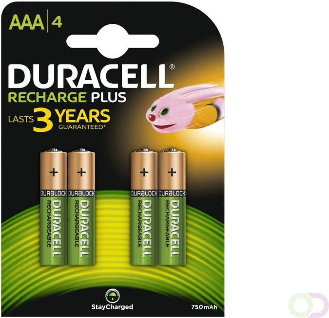 Duracell oplaadbare batterijen Recharge Plus AAA blister van 4 stuks