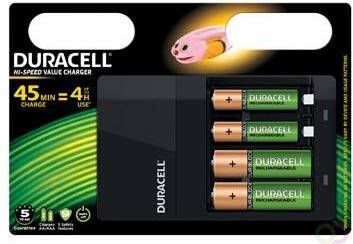 Duracell batterijlader Hi Speed Value Charger inclusief 2 AA en 2 AAA batterijen op blister