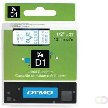 Dymo D1 tape 12 mm blauw op transparant