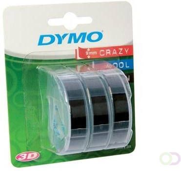 Dymo Labeltape 3D 9mmx3m wit op zwart blisterÃƒ 3 stuks