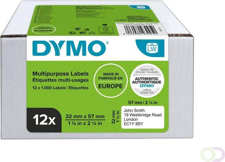 Dymo Etiket 11354 labelwriter 32x57mm adreslabel verwijderbaar 12000stuks
