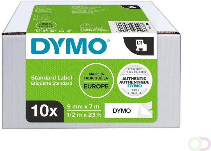Dymo Labeltape 41913 D1 9mmx7m zwart op wit 10rol