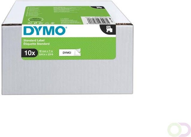 Dymo Labeltape D1 45803 19mmx7m polyester zwart op wit doos Ã  10 stuks