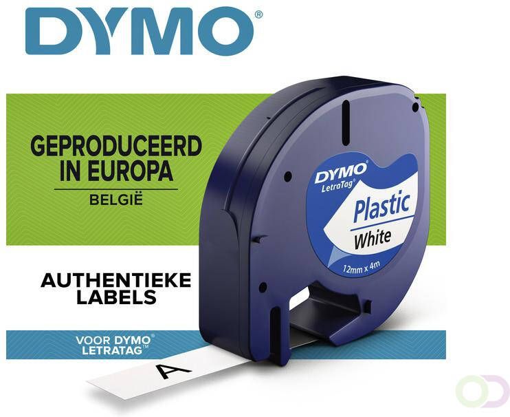 Dymo Labeltape Letratag 91201 plastic 12mm zwart op wit