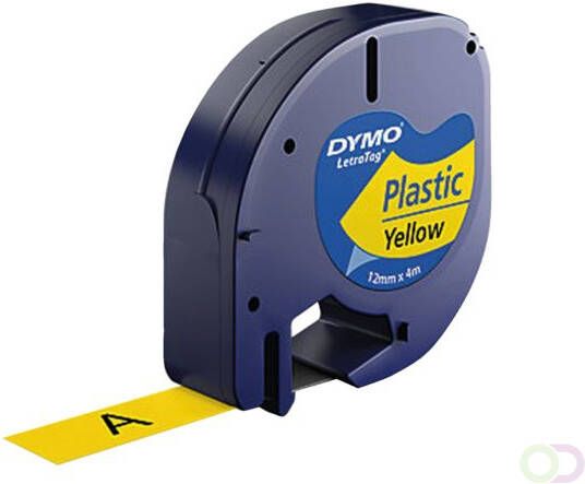 Dymo Labeltape Letratag 91202 plastic 12mm zwart op geel