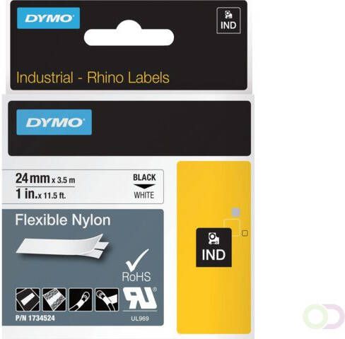 Dymo Labeltape Rhino 1734524 nyl 24mmx3.5m zwart op wit