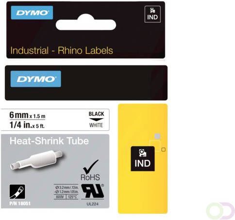 Dymo Labeltape Rhino industrieel krimpkous 6mm zwart op wit