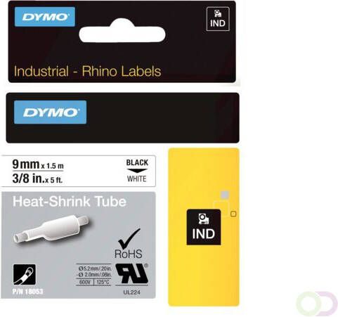 Dymo Labeltape Rhino industrieel krimpkous 9mm zwart op wit
