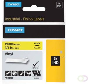 Dymo Labeltape Rhino 18433 vinyl 19mmx5.5m zwart op geel