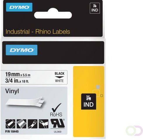 Dymo Labeltape Rhino 18445 vinyl 19mmx5.5m zwart op wit