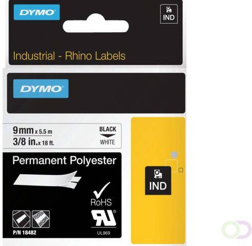 Dymo Labeltape Rhino 18482 polyester 9mmx5.5m zwart op wit
