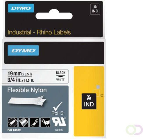 Dymo Labeltape Rhino 18489 nylon 19mmx3.5m zwart op wit
