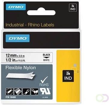 Dymo RHINO flexibele nylontape 12 mm zwart op wit