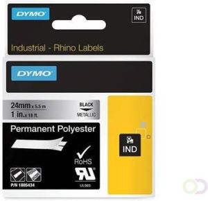 Dymo RHINO tape permanent polyester 24 mm zwart op metaal