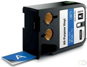 Dymo XTL tape 24 mm wit op blauw vinyl