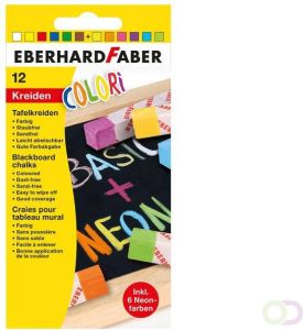 Eberhard Faber Bordkrijt vierkant ass. 12st. neon en standaard kleuren in karton etui