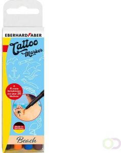 Eberhard Faber Tattoo stift Beach 4st. en 4in1 sjablonen. (zwart oranje blauw en bruin)