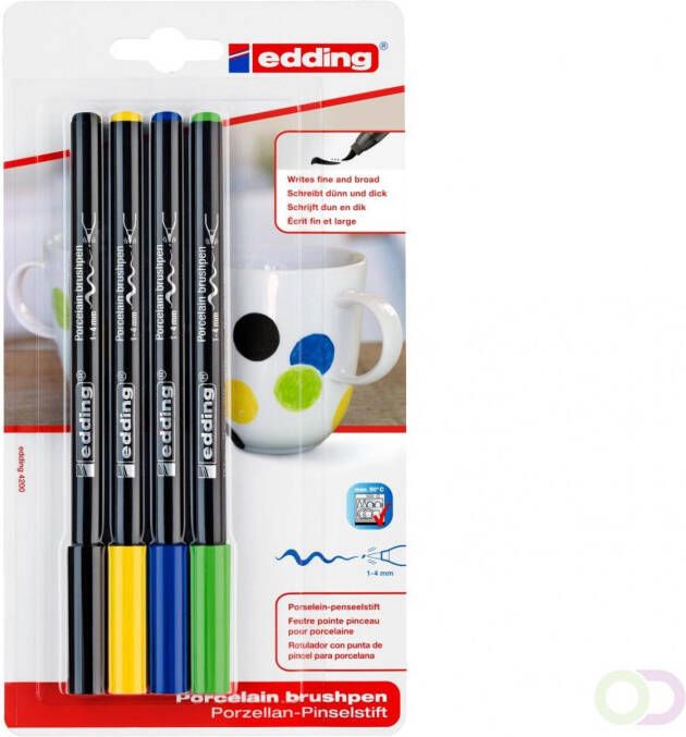 Edding 4200 porselein penseelstift blister van 4Â assorti koel