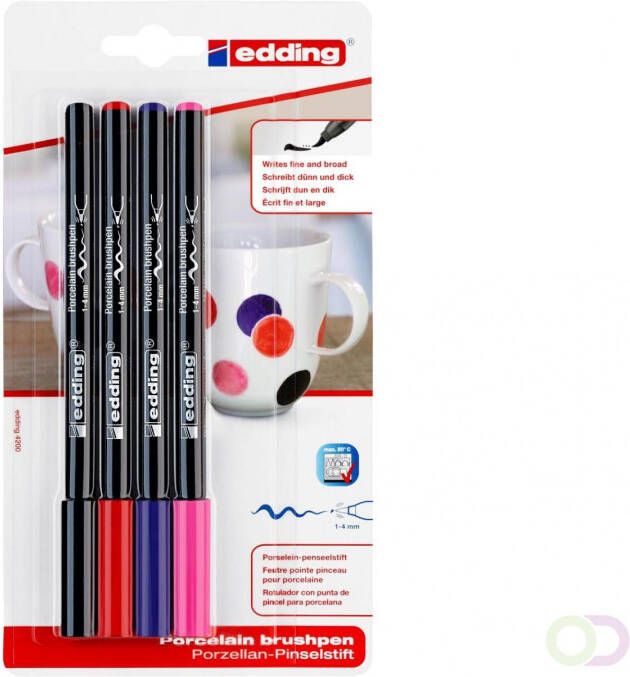 Edding 4200 porselein penseelstift blister van 4Â assorti warm