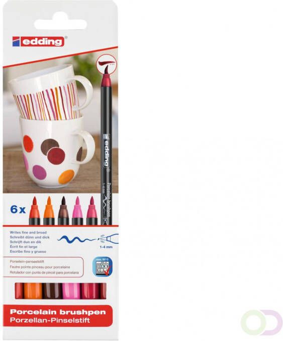 Edding 4200 porselein-penseelstift set van 6Â assorti warm